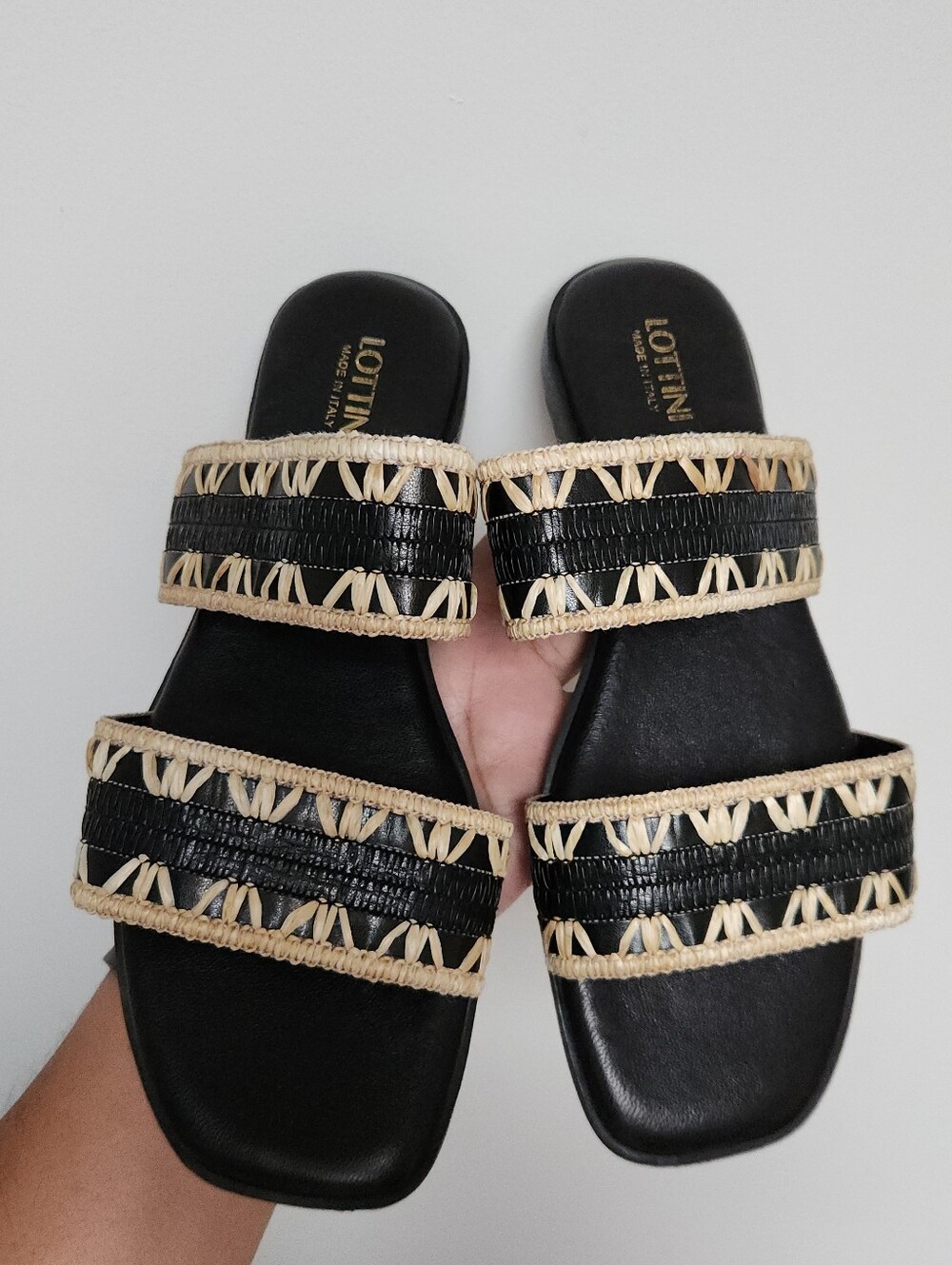 LOTTINI Made in Italy Black Leather Slide Non-slip Sandals Size 8 / 39